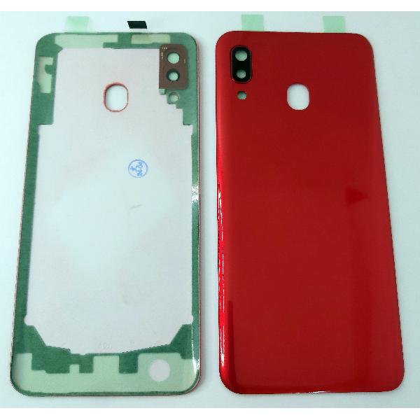 Tapa trasera o tapa bateria roja para Samsung Galaxy A20 A205 con lente de camara