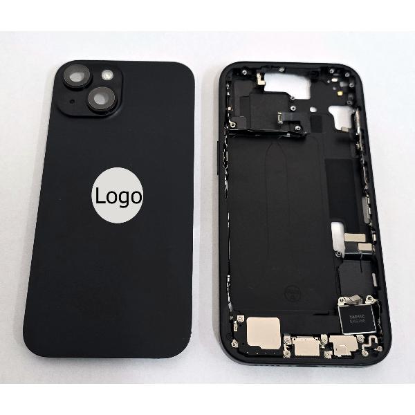 Tapa trasera o tapa bateria negra para iPhone 15 mas carcasa central y componentes Remanufacturada Grado A